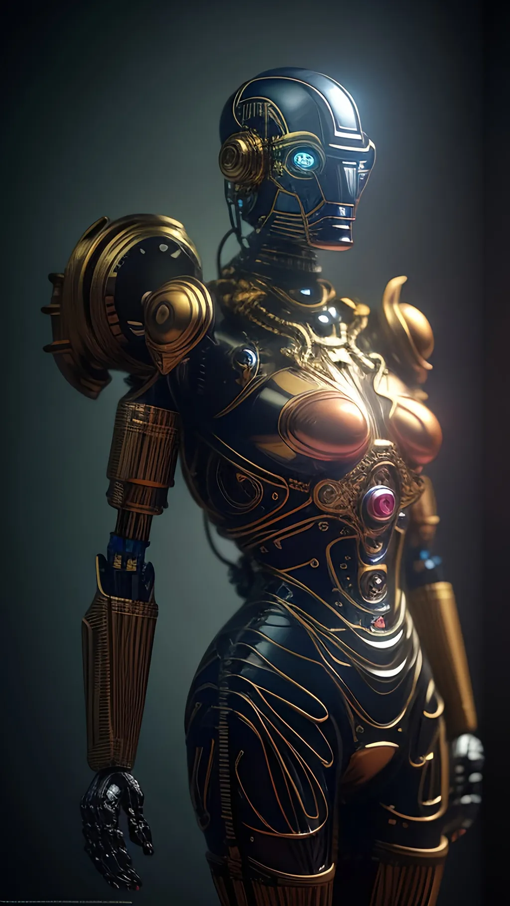 Premium AI Image  A bronze figure with a blue and gold body paint