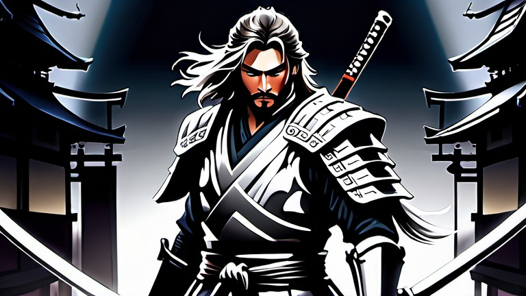 Prompt: (((Dan mumford))), screenprinting of ultra detailed portrait of Jhon wick as a samurai in metallic black and silver armor. high quality cell shaded illustration in post apocalyptic style by Yoji Shinkawa, ((full body)), dynamic pose, perfect anatomy, centered, freedom, soul, silver long hair, approach to perfection, cell shading, 4k , cinematic dramatic atmosphere, watercolor painting, global illumination, detailed and intricate environment, artstation, concept art, fluid and sharp focus, volumetric lighting, cinematic lighting, Art by dan mumford,