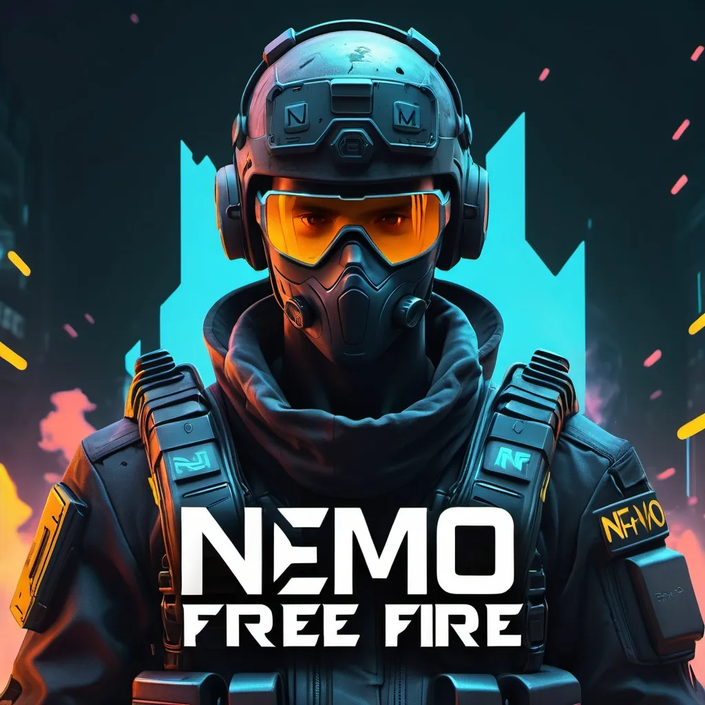 Prompt: Cyberpunk style,ghost soldier, with text NEMO FREE FIRE on down