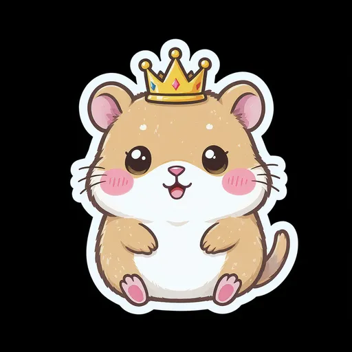 Prompt: Funny cartoon hamster with a tiny crown, kawaii aesthetic, pastel palette, bold outline, transparent background, Redbubble sticker