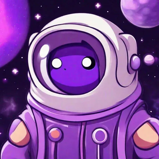 Prompt: Among us purple character in space cute