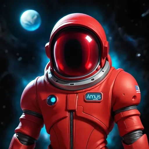 Prompt: Among us red character in space