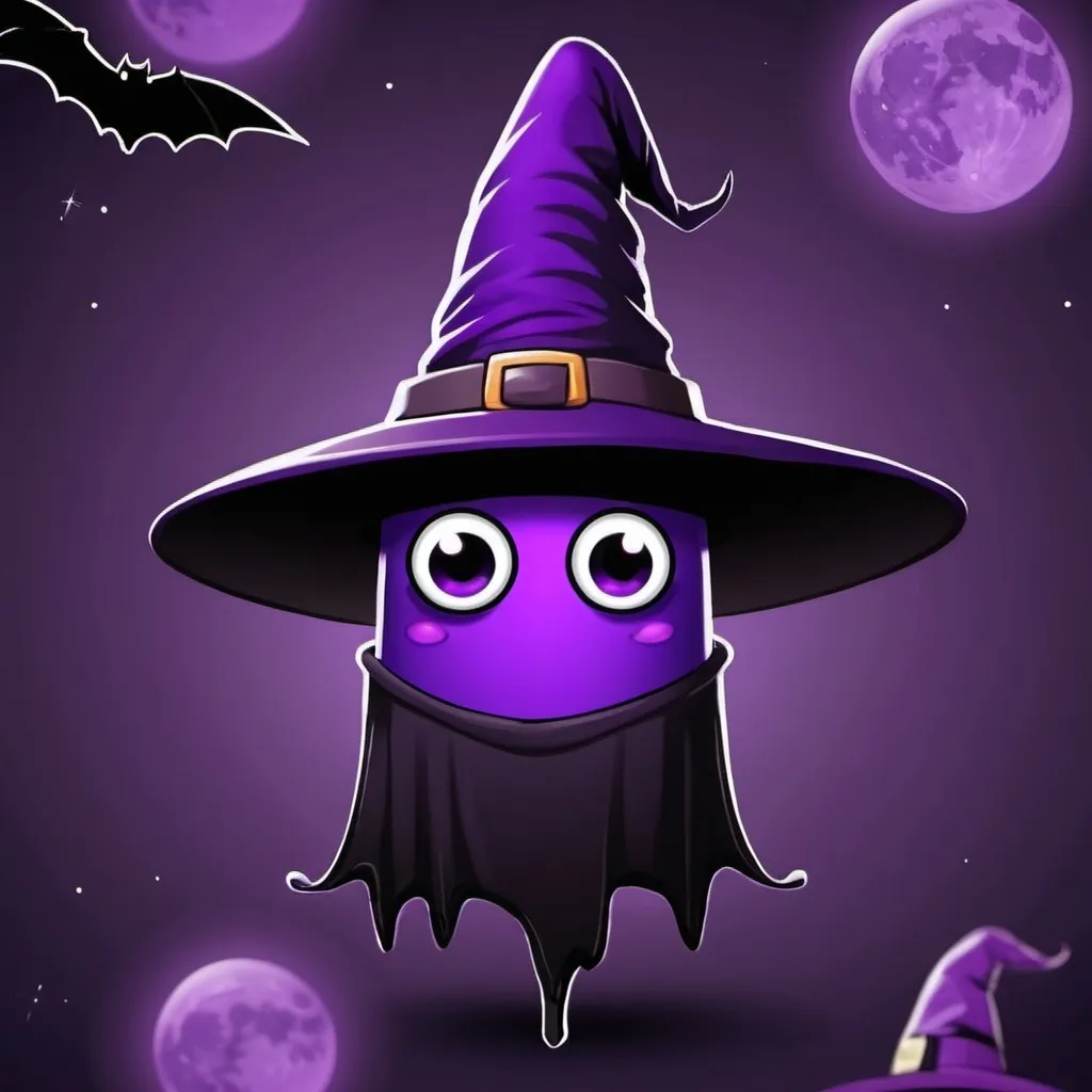 Prompt: purple among us with witch hat