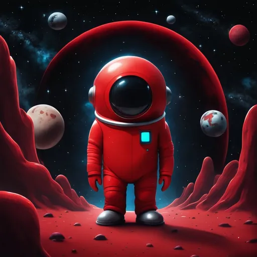 Prompt: Among us red character in space