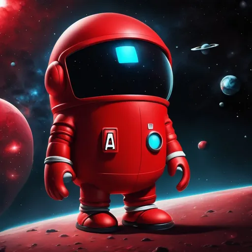 Prompt: Among us red character in space