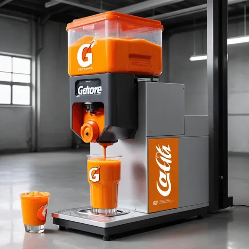 Prompt: Maquina dispensador de polvo automática con la imagen de la marca Gatorade 