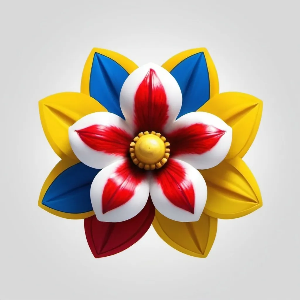 Prompt: Do a logo for Roblox group the theme is white, red, blue and yellow with white background and bunga raya like mys logo change the centre to rafflesia ok do the name [MYSIA] at the down