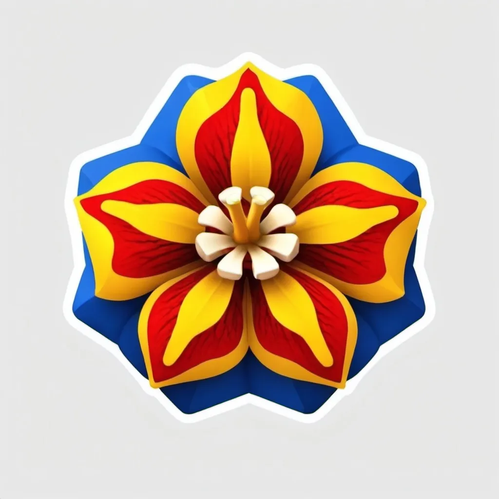 Prompt: Do a logo for Roblox group the theme is white, red, blue and yellow with white background and bunga raya like mys logo change the centre to rafflesia 