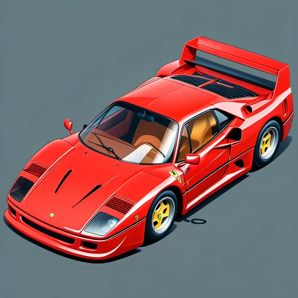 Prompt: ferrari f40 in a cartoon style witout shadows and no blending between colors, only flat collors