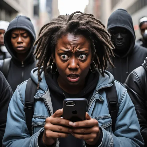 Prompt: A picture of an activist tweeting in fear of life make them black