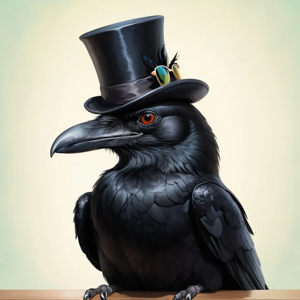 Prompt: A black crow wearing a top hat and raybands