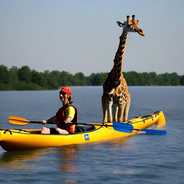 Prompt: Giraffe kayaker with CN TOWER