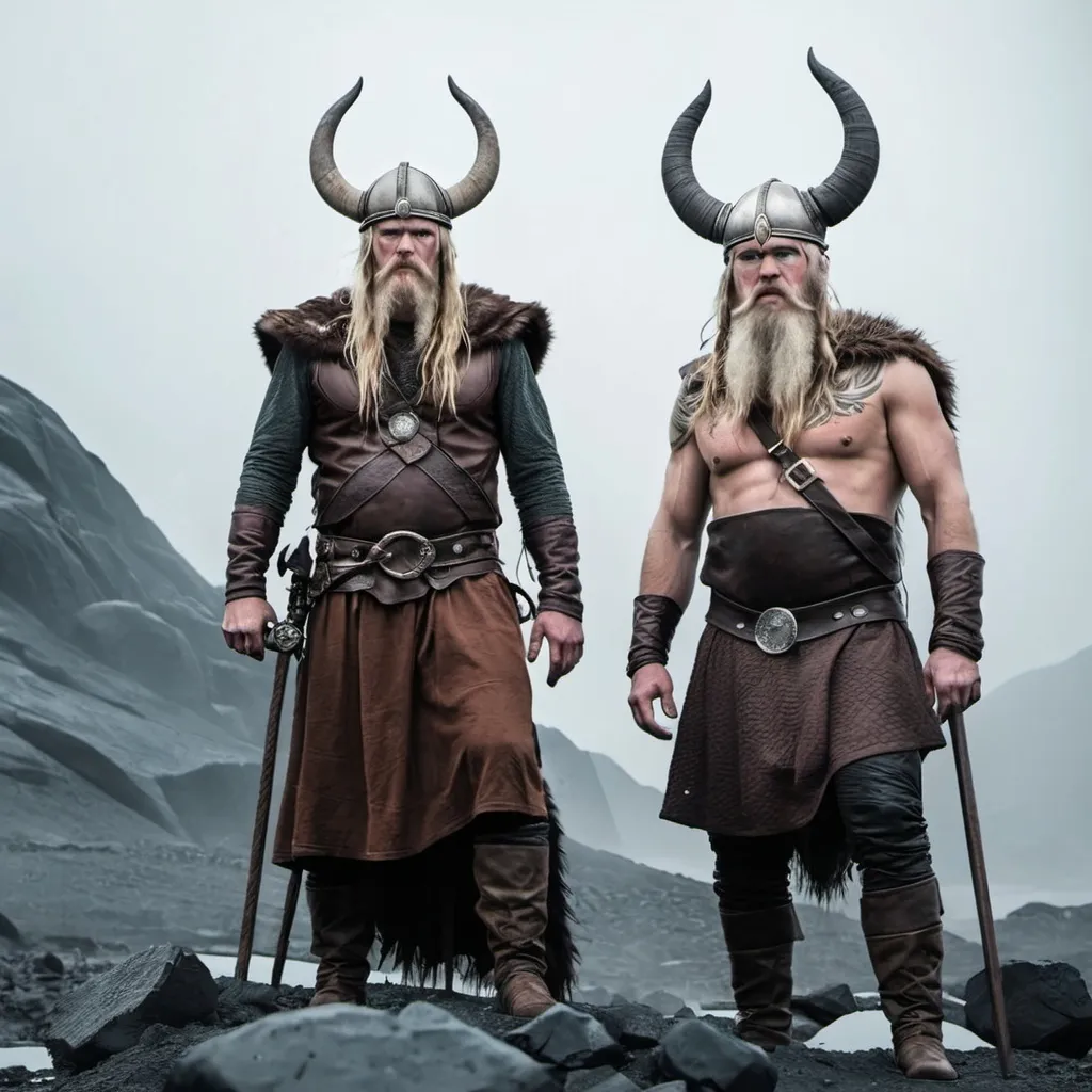 Prompt: Two scary vikings are making  a tv movie on a strange planet