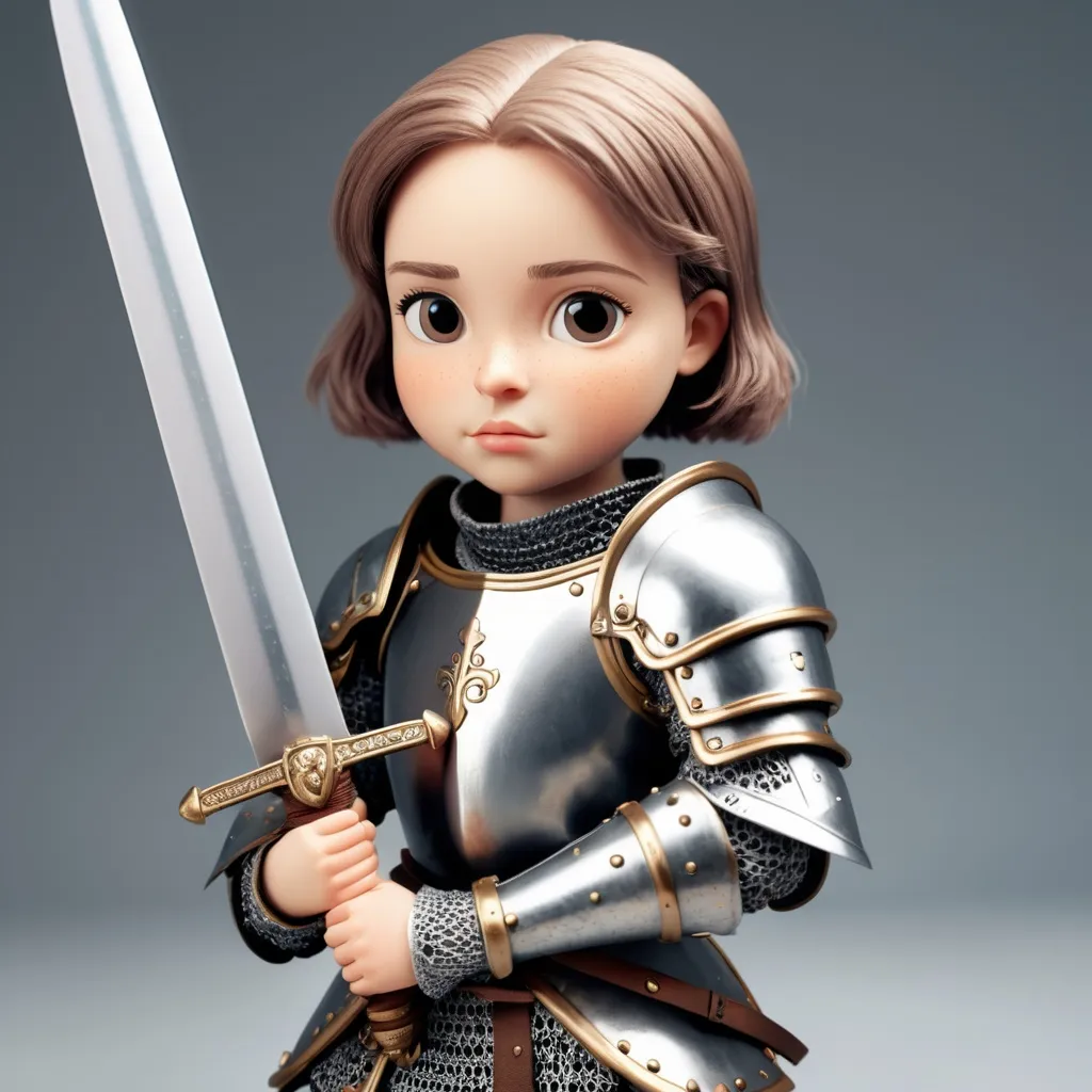 Prompt: chibi joan of arc, young woman in medieval armor, holding a medieval sword