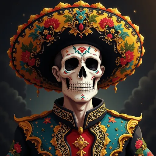 Prompt: el dia del muerte in mexico intricated wearing detail, impressive muerte