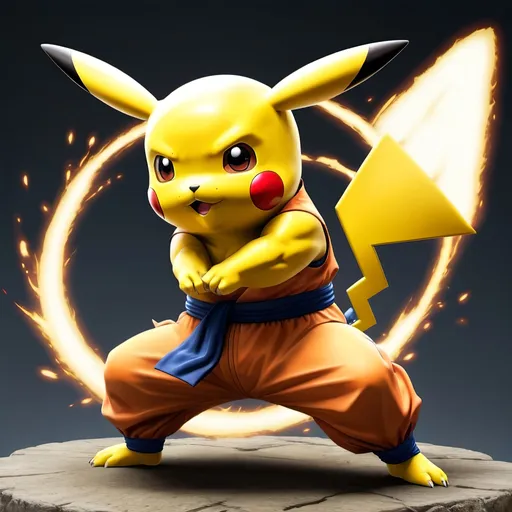 Prompt: pikachu as "dragon ball z" fighter, dynamic flying, "kamehameha" Akira Toriyama style