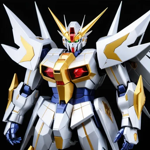 Prompt: Silver and gold devil Gundam 