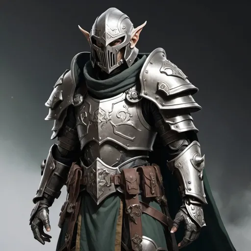 Prompt: Sci-fi male elf soldier that has norse and gothic design armor with a shoulder cape in Warhammer 40k power armor with knight helmet that has facemask 