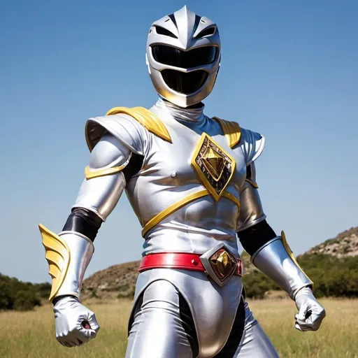 Prompt: Power ranger Knight in silver 