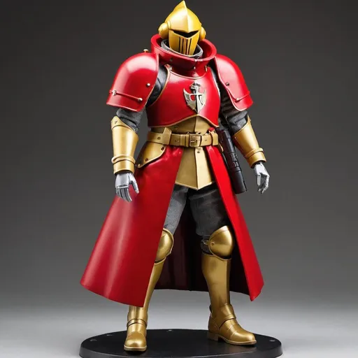 Prompt: Zeon soldier in trench coat with Knight helmet in red and gold