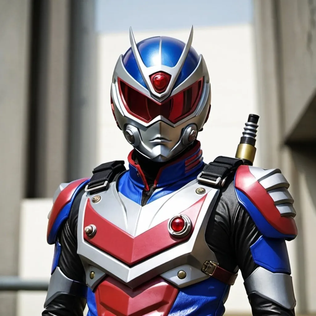 Prompt: Kamen rider soldier in red 