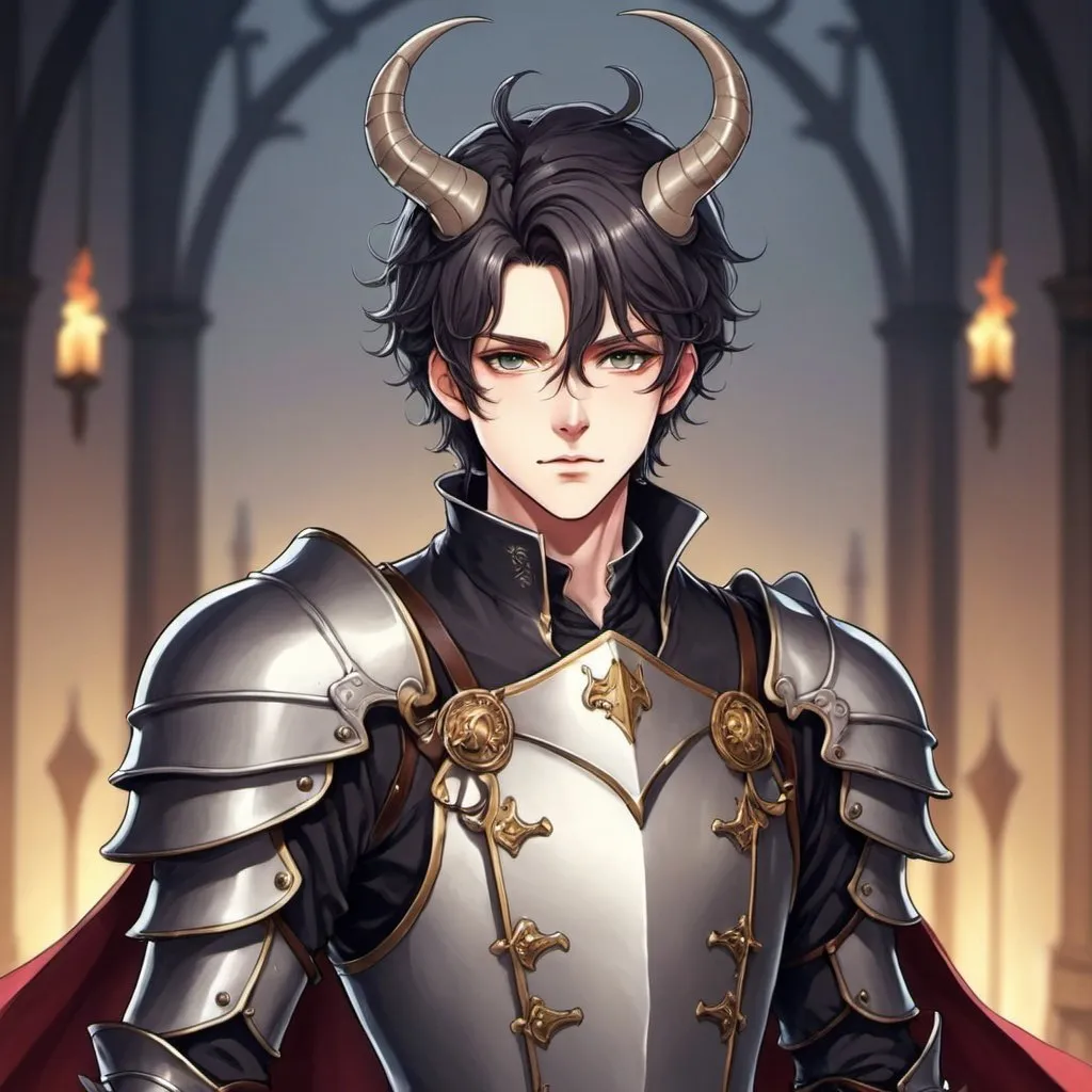 Prompt: Anime Prince Knight with horns