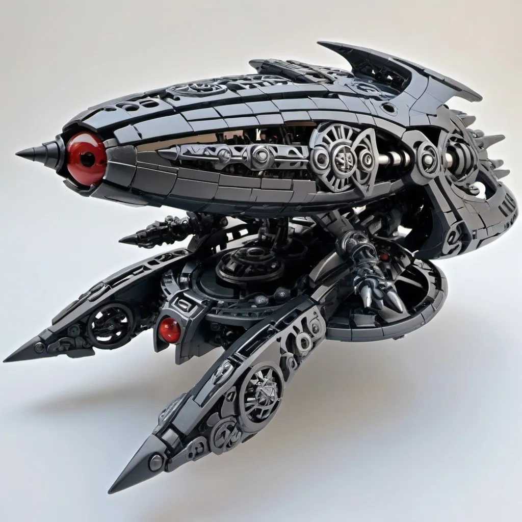 Prompt: Sci-fi Bionicle space ship with gothic design 