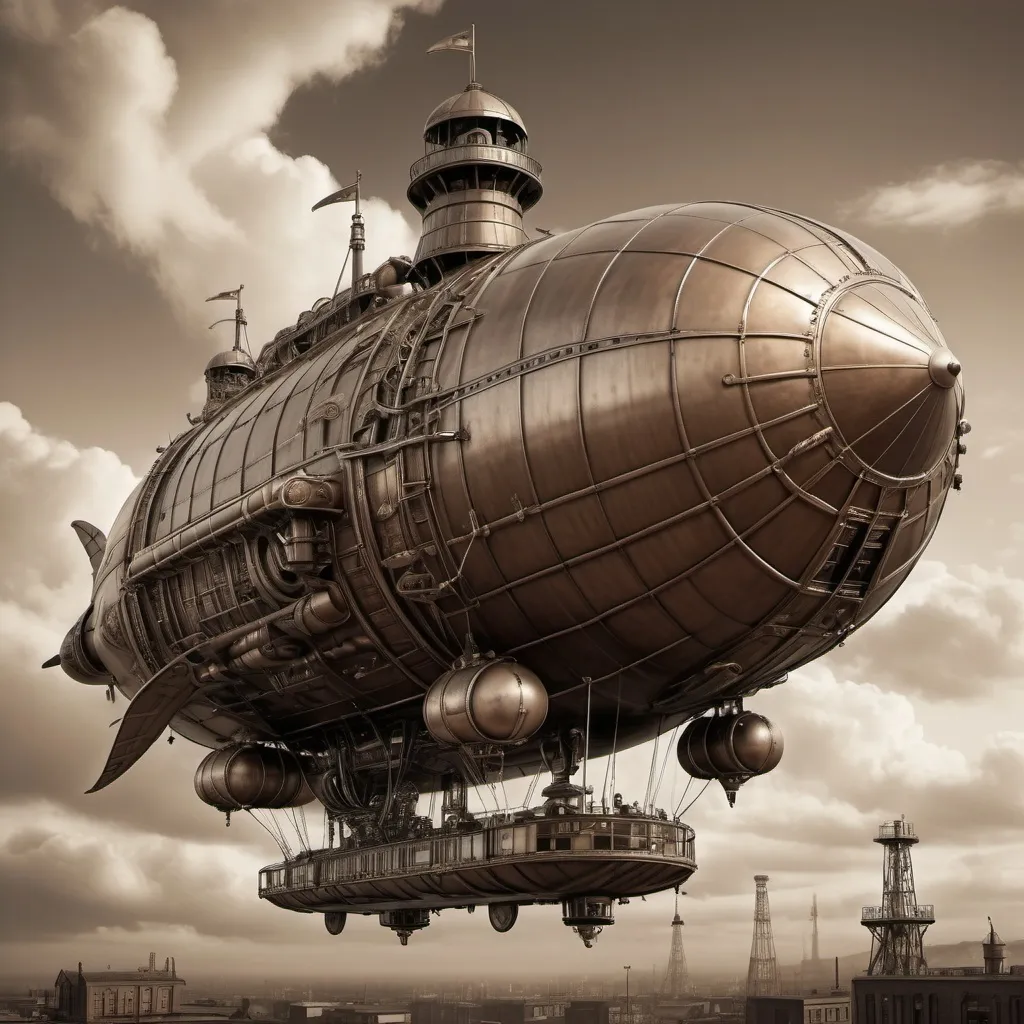 Prompt: Dieselpunk monolith airship 