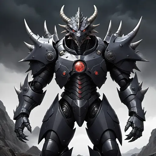 Prompt: Anime dark god dragon in power armor 