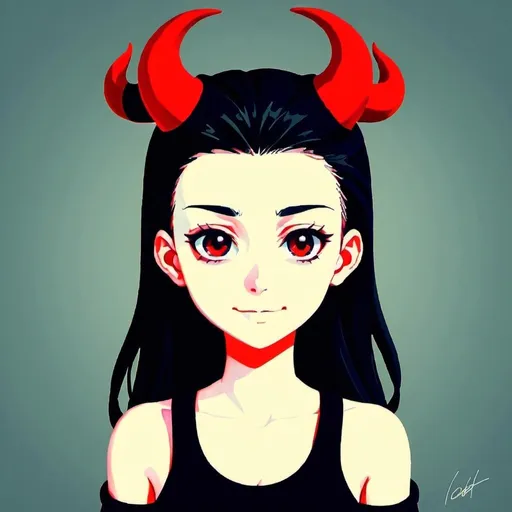 Prompt: With horns and red and black hair