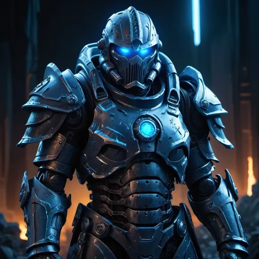 Prompt: Sci-fi death knight in power armor with shoulder cape