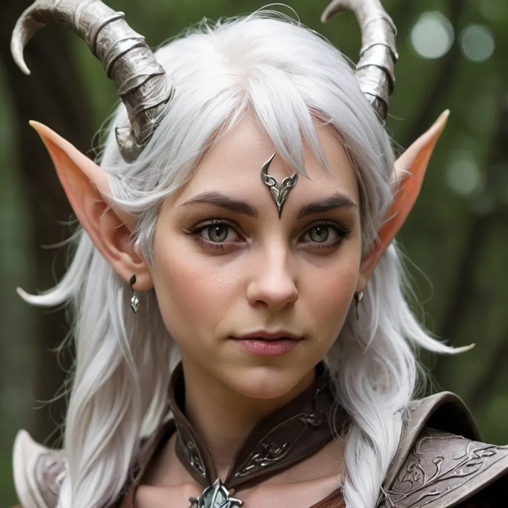 Prompt: Female horned elf with silver hair