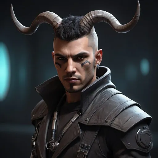 Prompt: Male Sci-fi assassin with horns