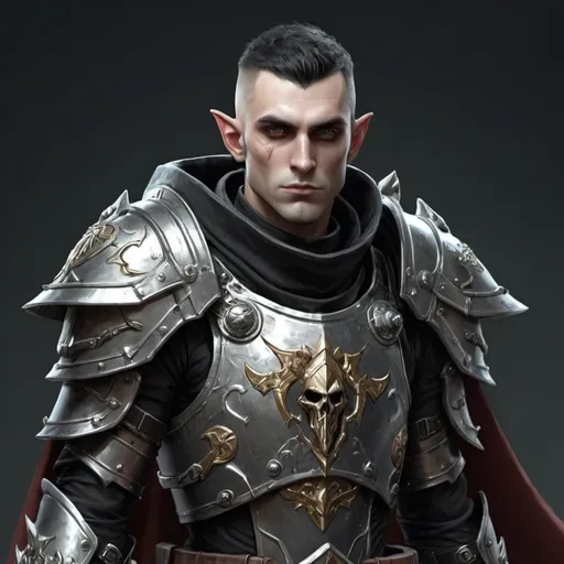 Prompt: Sci-fi male elf soldier that has norse and gothic design armor with a shoulder cape in Warhammer 40k power armor 