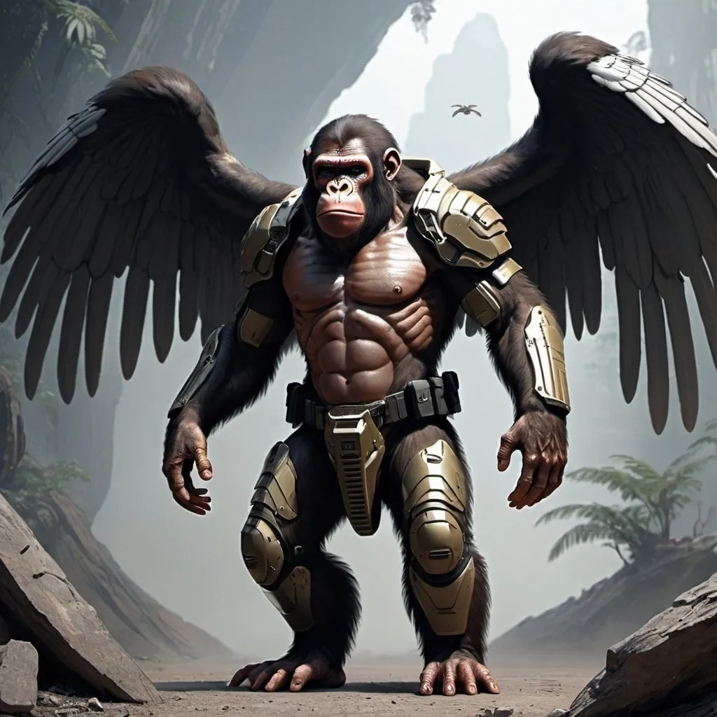 Prompt: Sci-fi winged ape soldier 