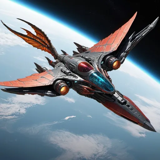 Prompt: Sci-fi Space ship fighter with dragon wings