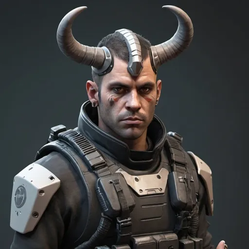 Prompt: Sci-fi mercenary with horns