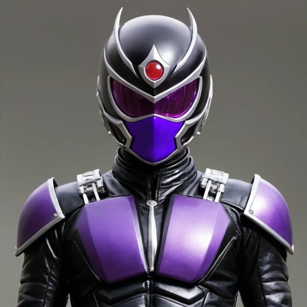 Prompt: Kamen rider entropy in black and purple 