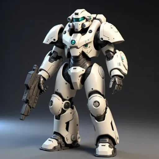 Prompt: Sci-fi tau power armor with sleek technological design 