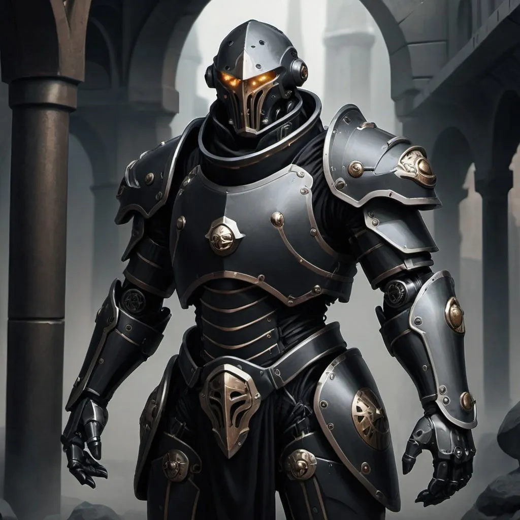 Prompt: Warforged soldier in black 