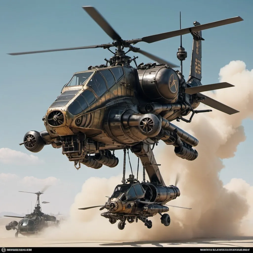 Prompt: Dieselpunk attack helicopter 