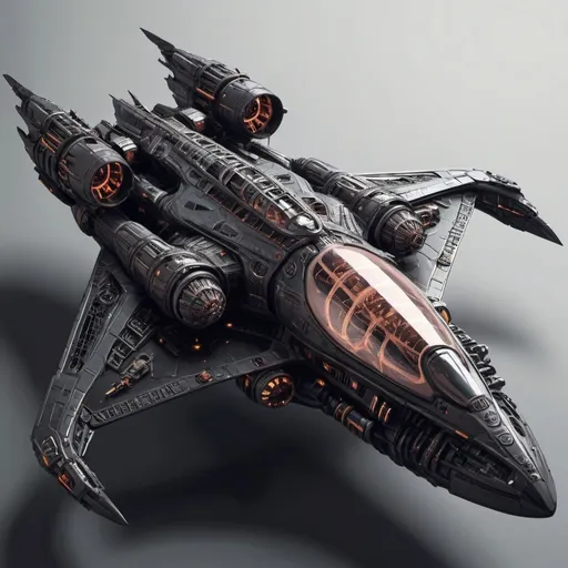 Prompt: Sci-fi Space ship fighter with gothic design 