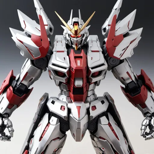 Prompt: Barbatos gundam in silver and red