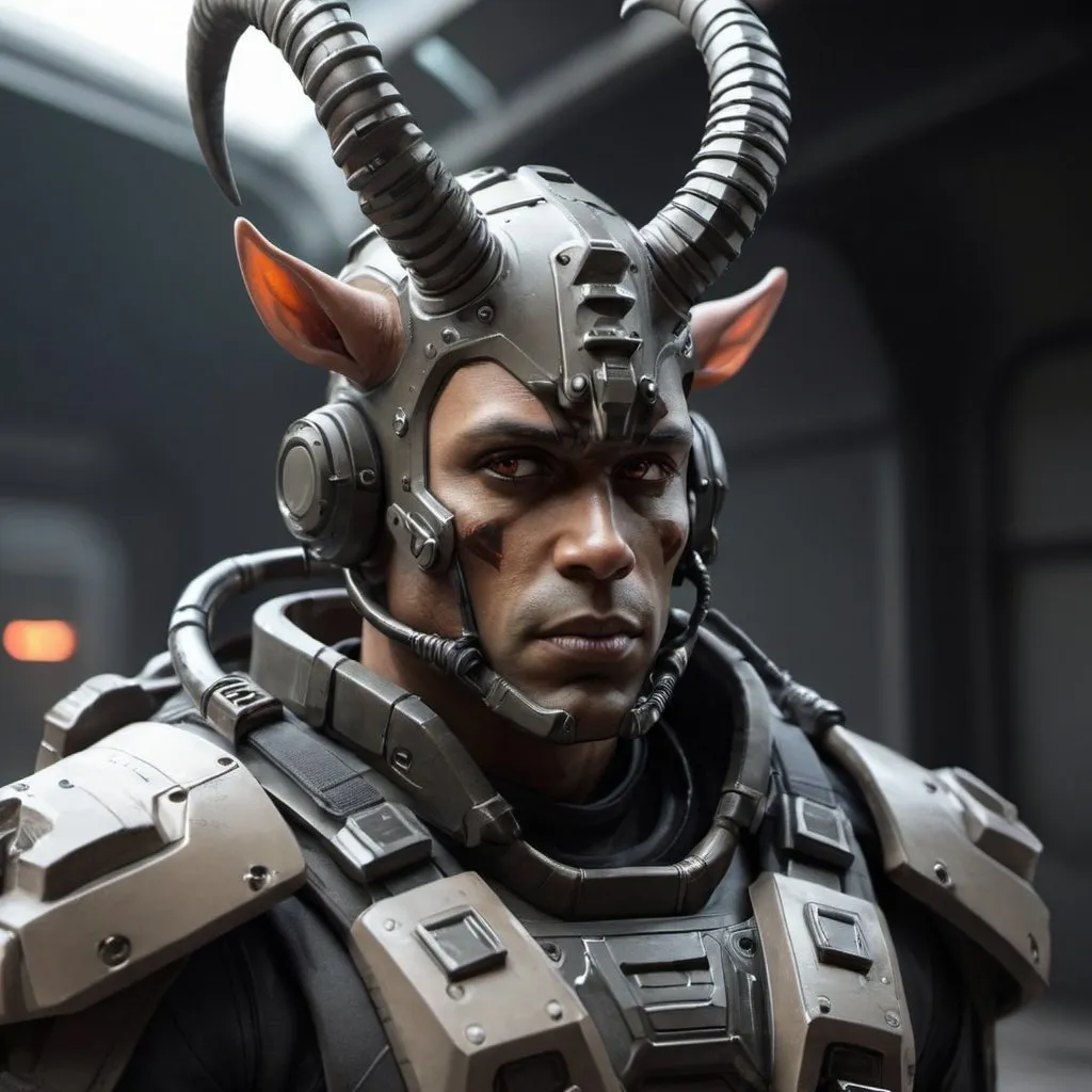 Prompt: Sci-fi soldier with horns