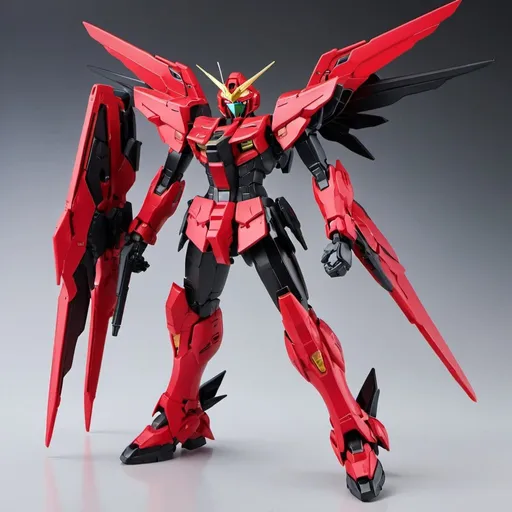 Prompt: Gundam exia red and black with wings 