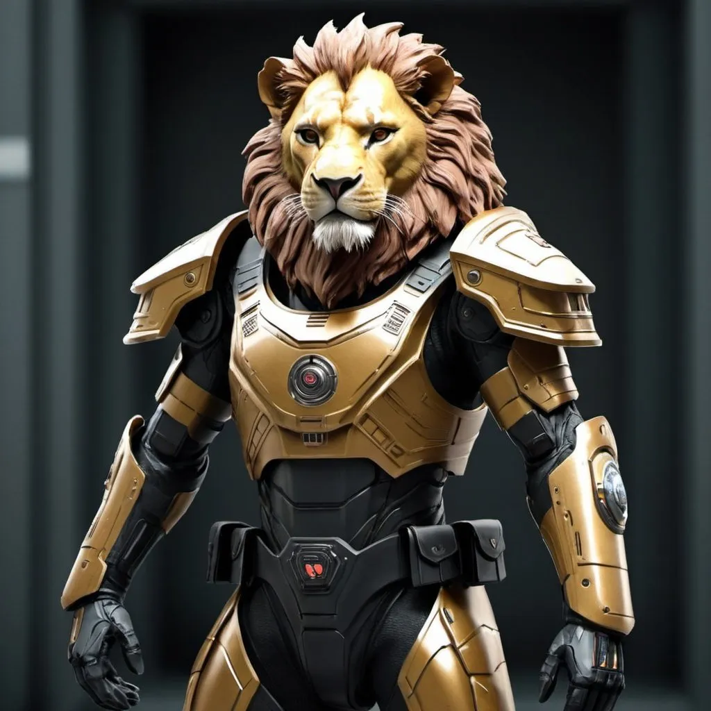 Prompt: Sci-fi lion soldier