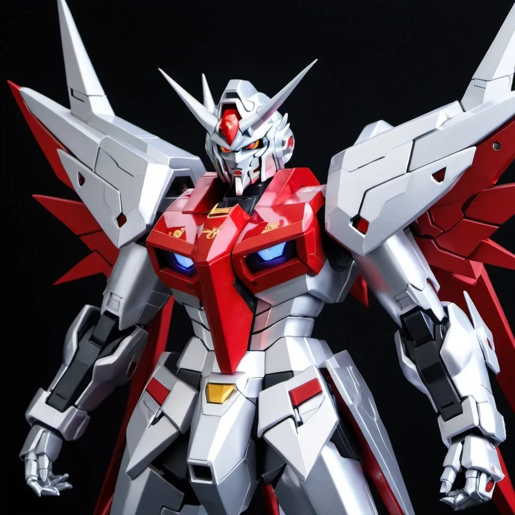 Prompt: Silver and red devil Gundam 