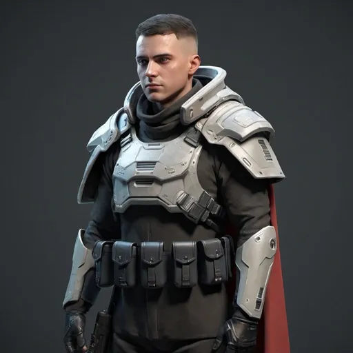 Prompt: Sci-fi soldier with shoulder cape 