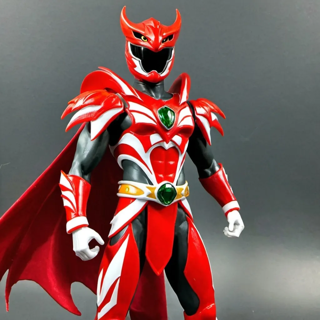 Prompt: Red dragon power ranger with shoulder cape