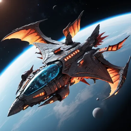 Prompt: Sci-fi Space ship fighter with dragon wings